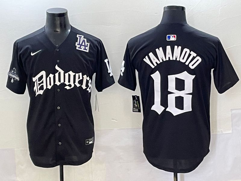 Men 2025 Los Angeles Dodgers #18 Yamamoto Black Seventh generation Joint Name Nike MLB Jersey style 9